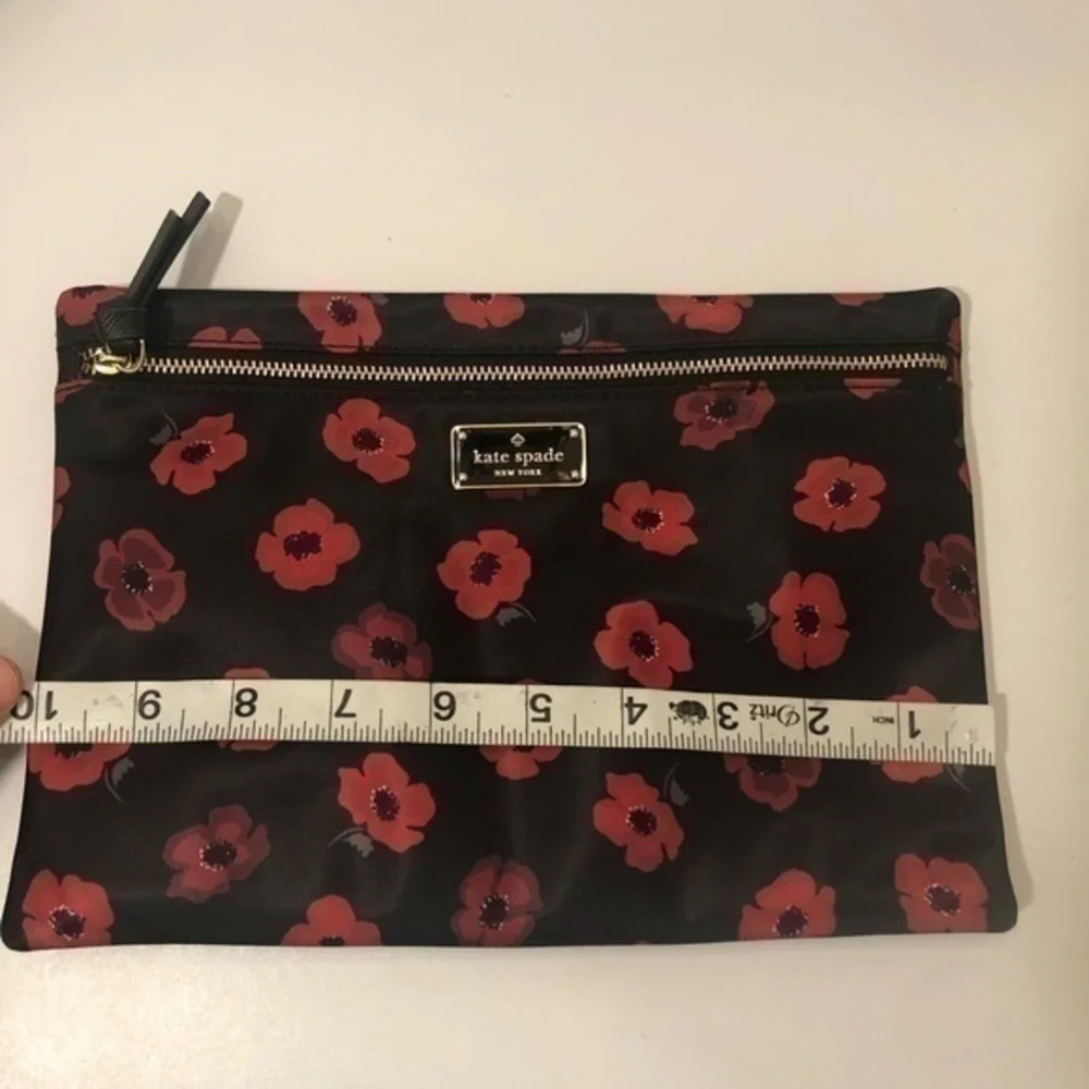 Kate spade black nylon red floral cosmetic bag